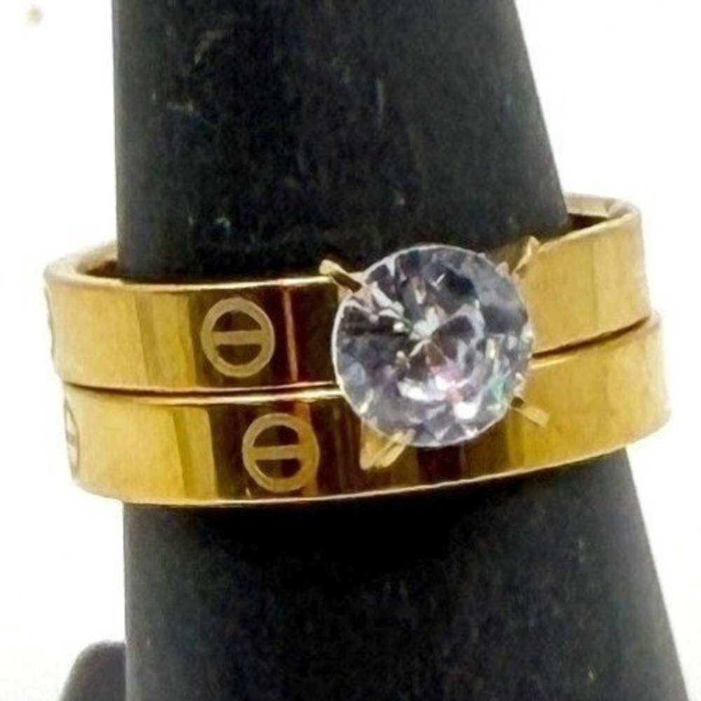 Gold Tone Ring with Clear Stone